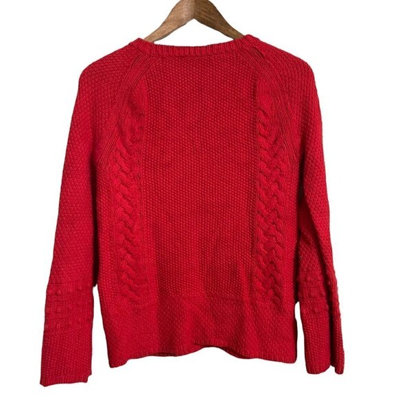 Ann Taylor Women's Red Wool Blend Cable Knit Bobble Raglan Sweater Medium - Picture 7 of 7